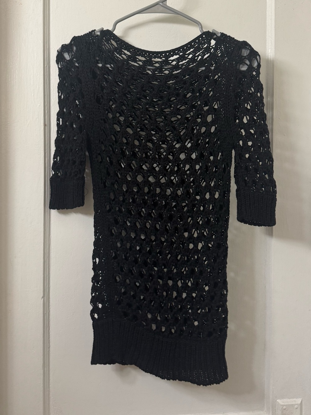Open-Knit / Crochet Black Sweater Top